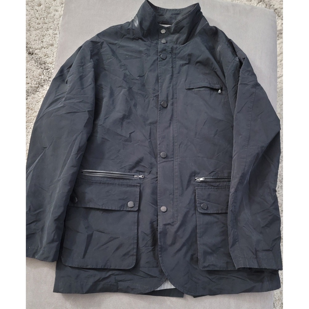 Michael Kors Men's Black Nylon/Poly Leather Trim Jacket Patch Pockets Size Large